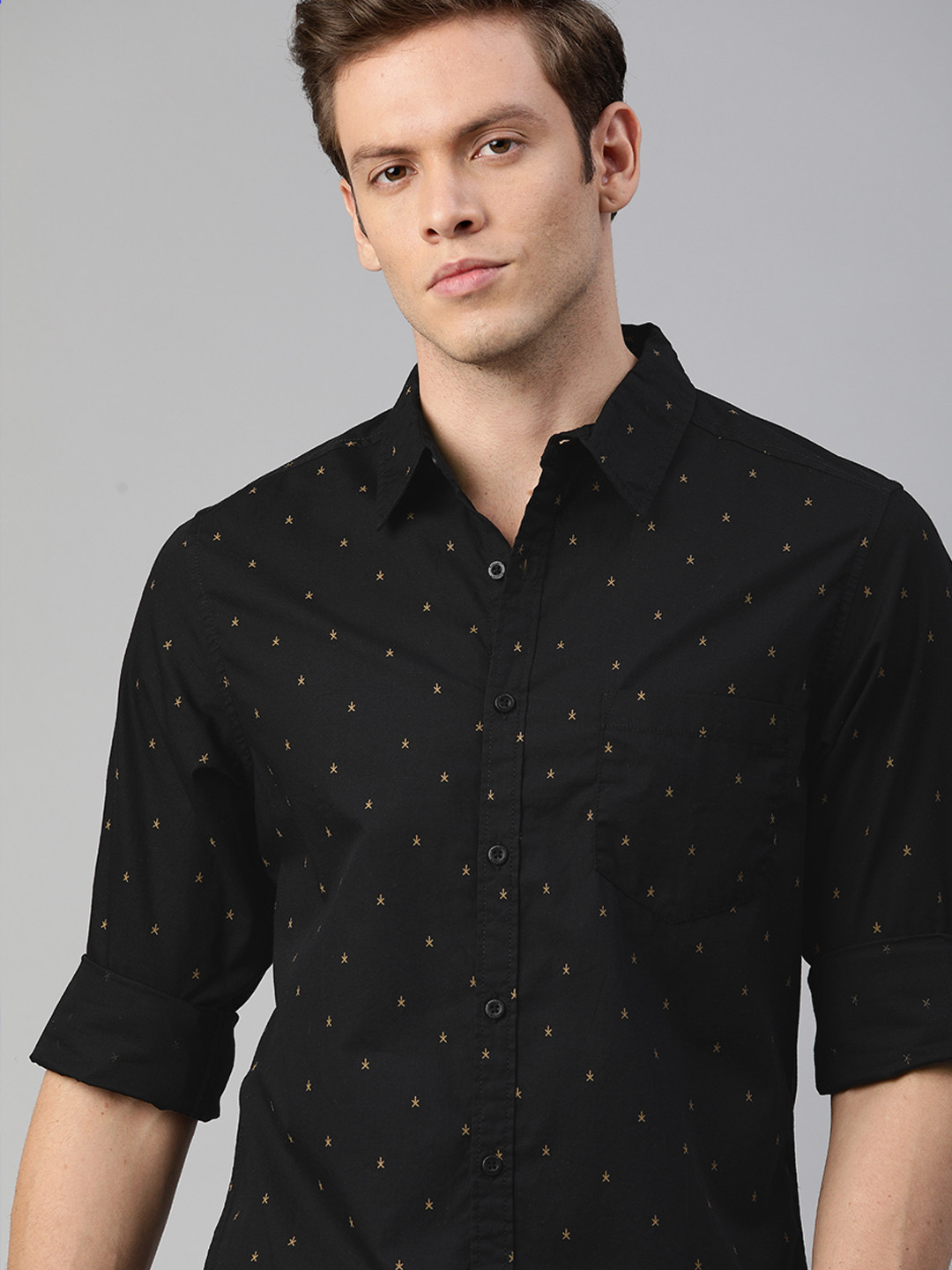 Roadster Men Black & Khaki Regular Fit Printed  Casual Shirt