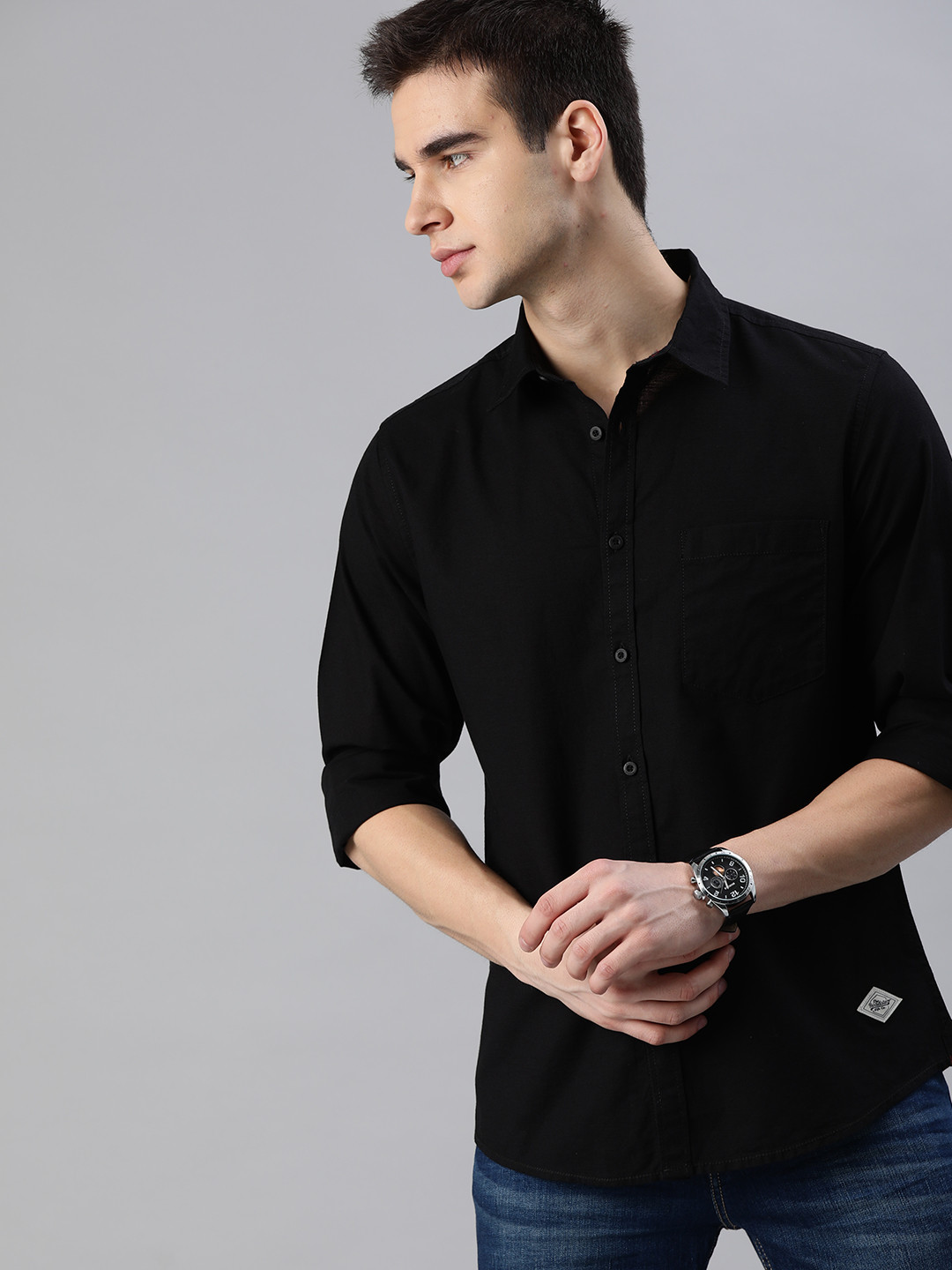 Roadster Men Black Cotton Casual Shirt