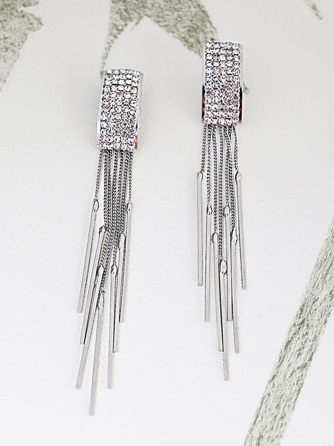 Shining Diva Fashion Silver Geometric Tassel Drop Earrings