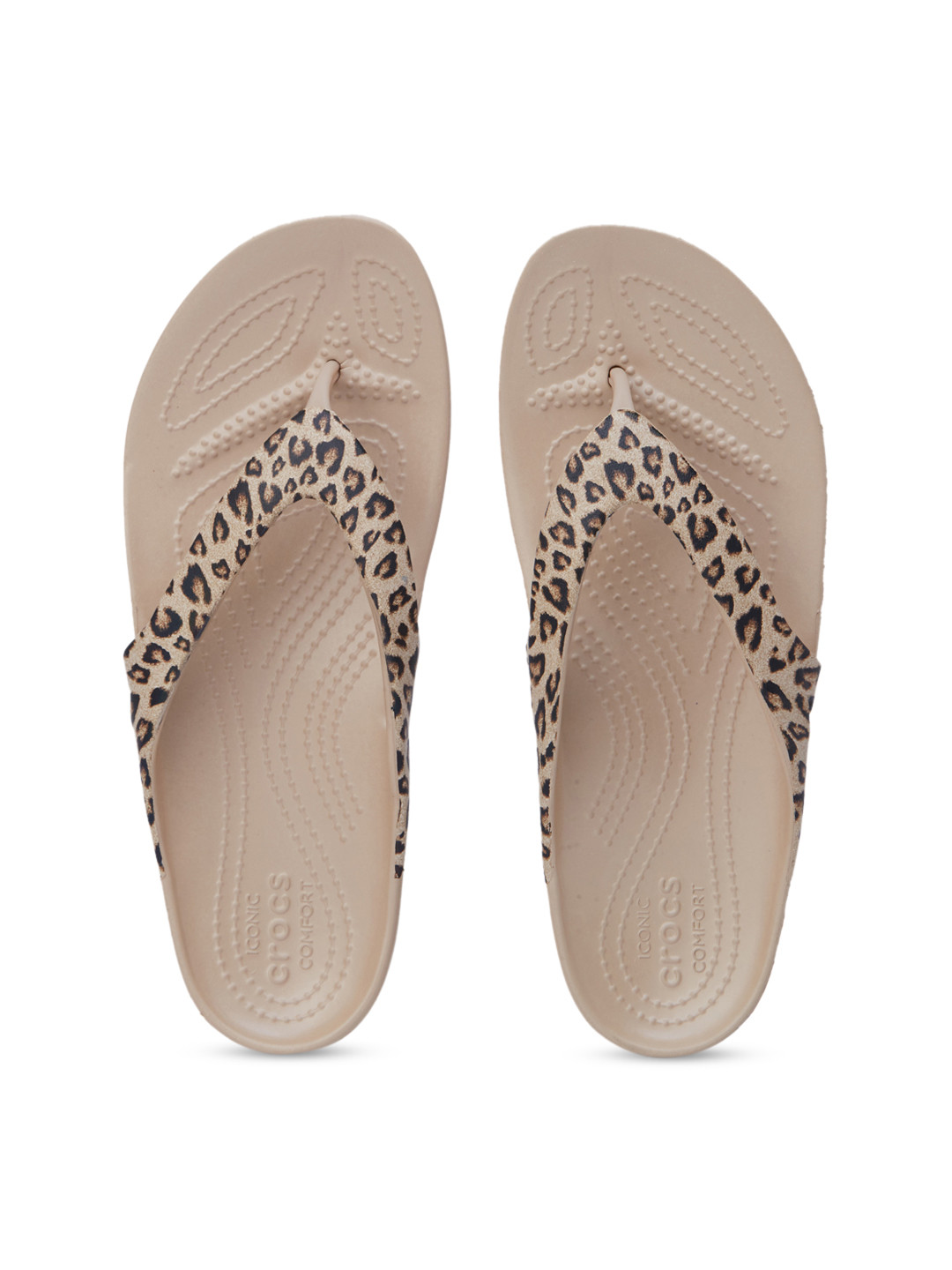 Crocs Women Beige And Brown Animal Printed Kadee Thong Flip-Flops