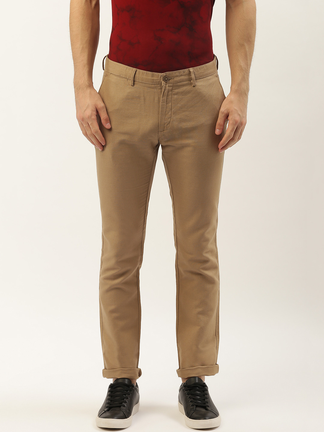 Blackberrys Men Khaki B-95 Slim Fit Solid Regular Trousers
