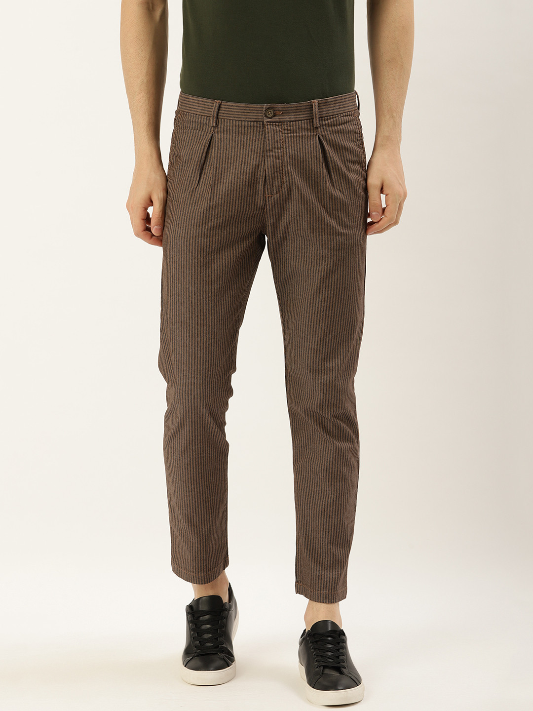 Blackberrys Men Brown & Black Super Rafa Slim Fit Striped Regular Trousers