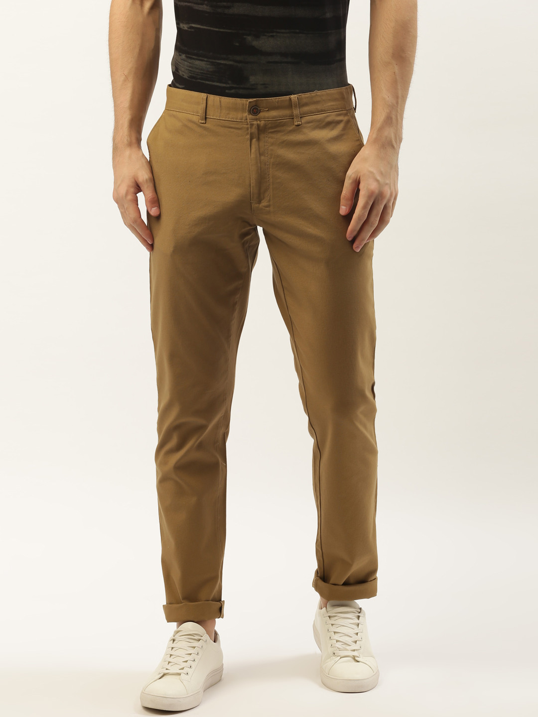 Blackberrys Men Khaki B-95 Skinny Fit Solid Regular Trousers