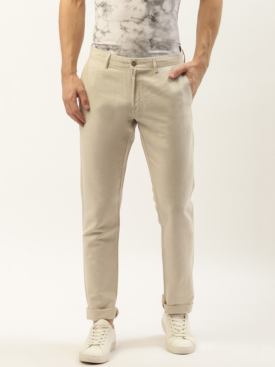 Blackberrys Men Beige Sharp Skinny Fit Solid Regular Trousers