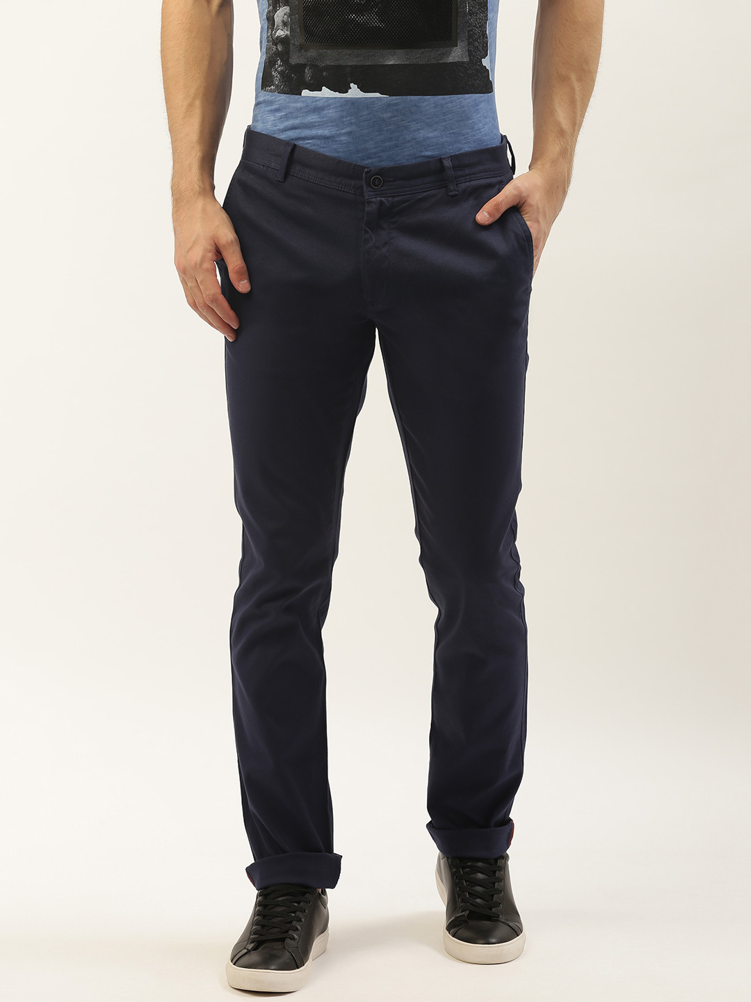 Blackberrys Men Navy Blue B-91 Slim Fit Solid Regular Trousers