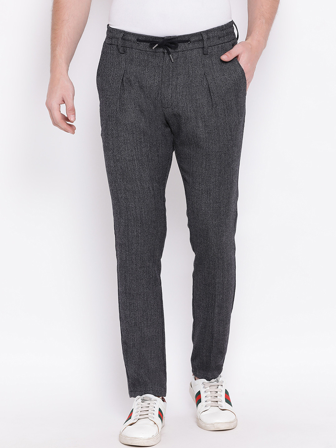 Bruun & Stengade Men Charcoal Slim Fit Self Design Regular Trousers