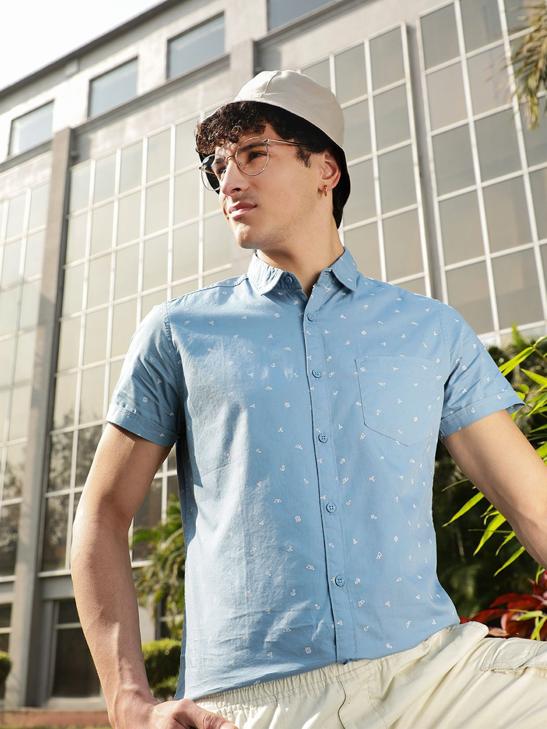 HIGHLANDER Men Blue Slim Fit Printed Casual Shirt