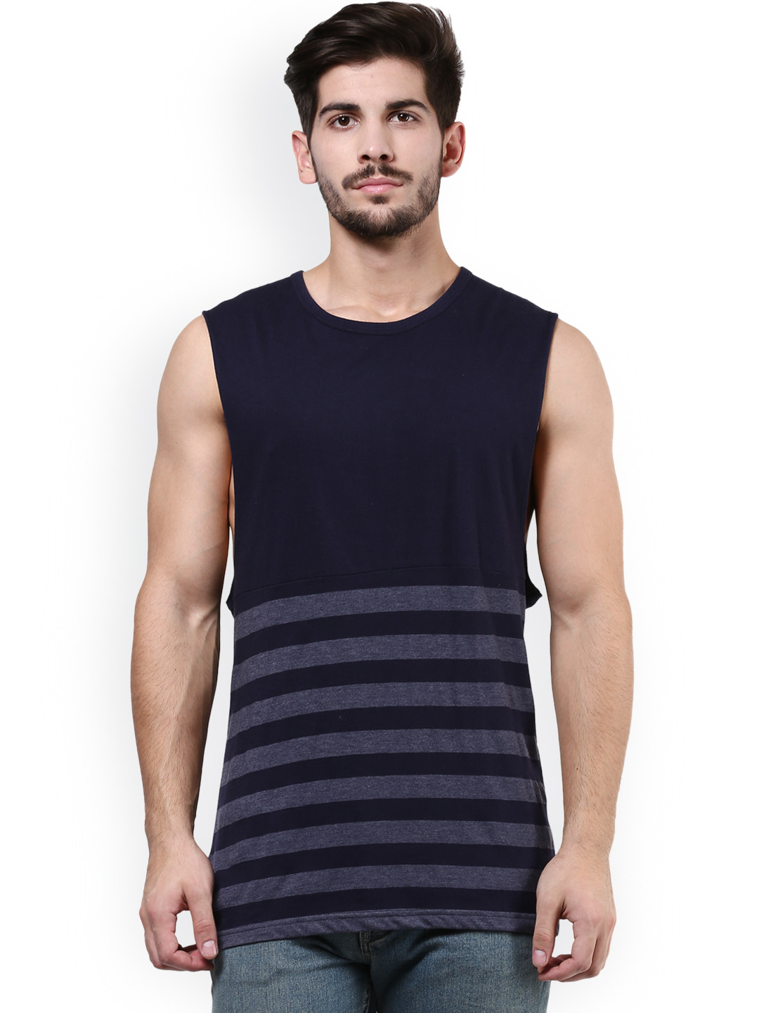 Hypernation Blue Striped Sleeveless T-shirt