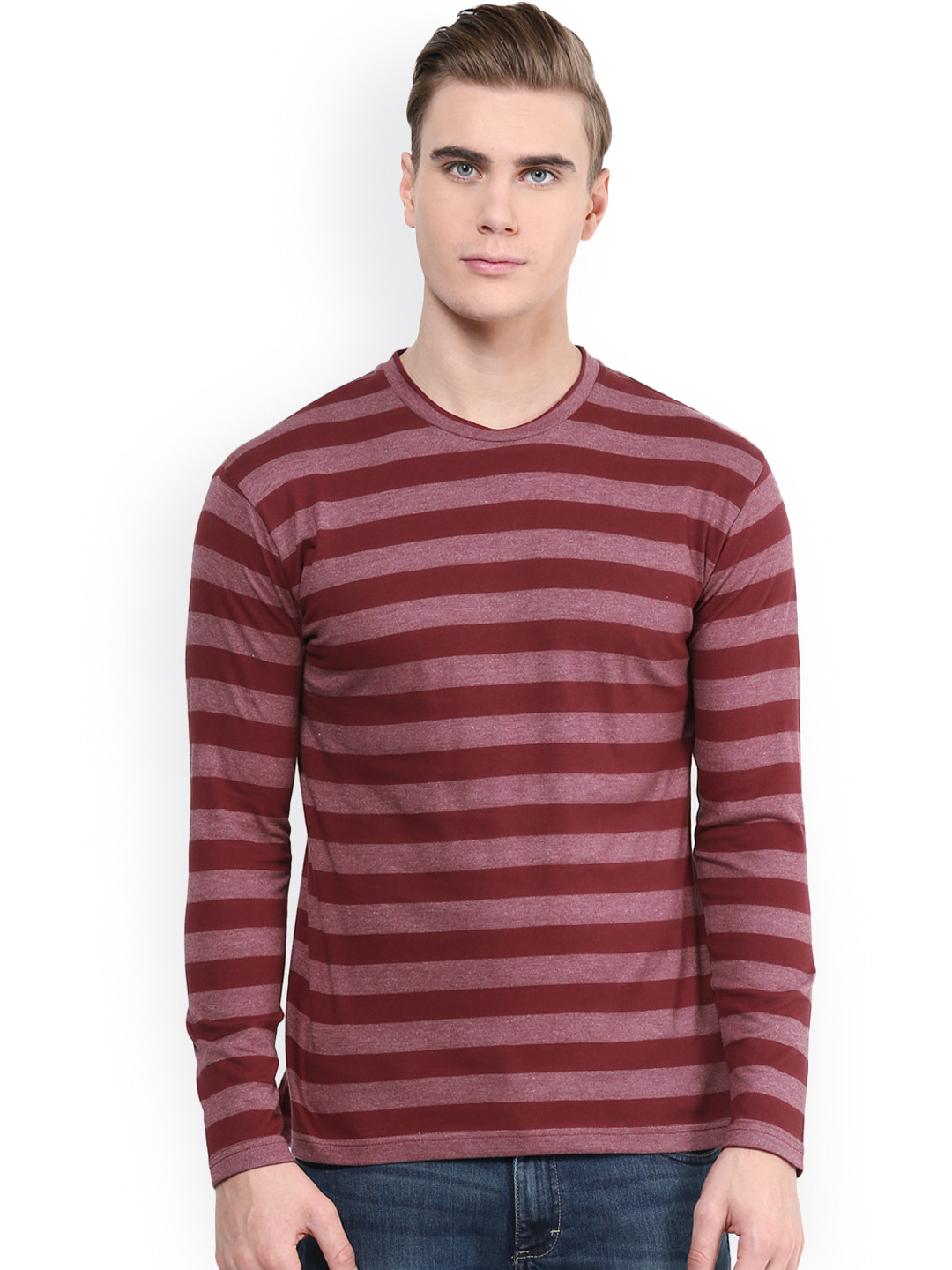 Hypernation Maroon Striped T-shirt