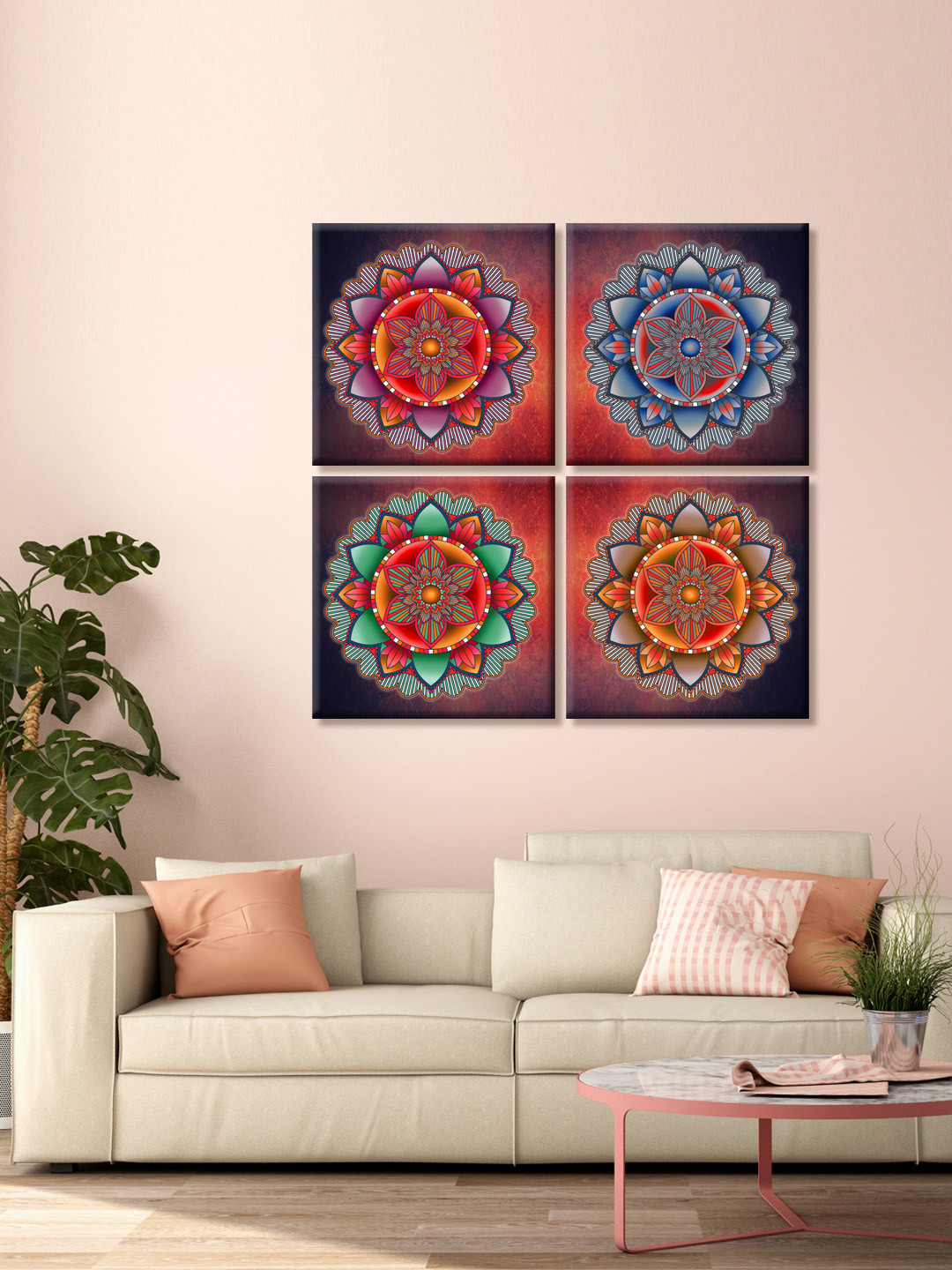 999Store Flowers Pattern Canvas 4 Pcs Wall Square Paintings Wall Art - 18x18In