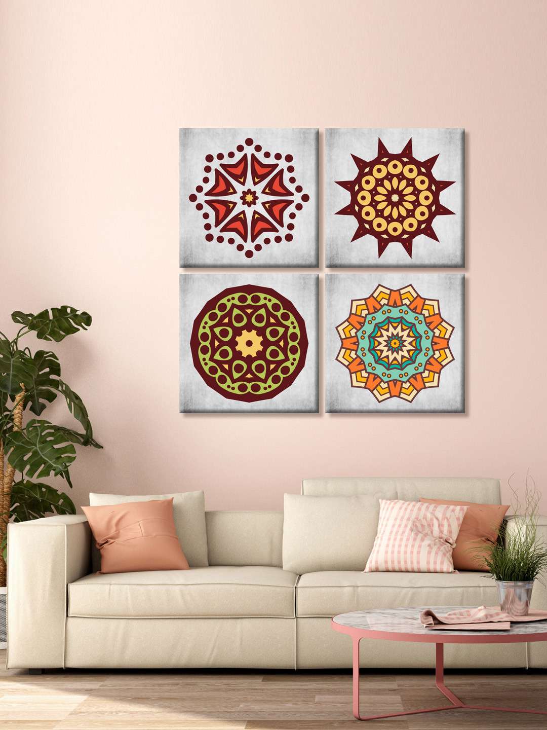 999Store Set Of 4 Grey Indian Design Printed Canvas Mandala Wall Art