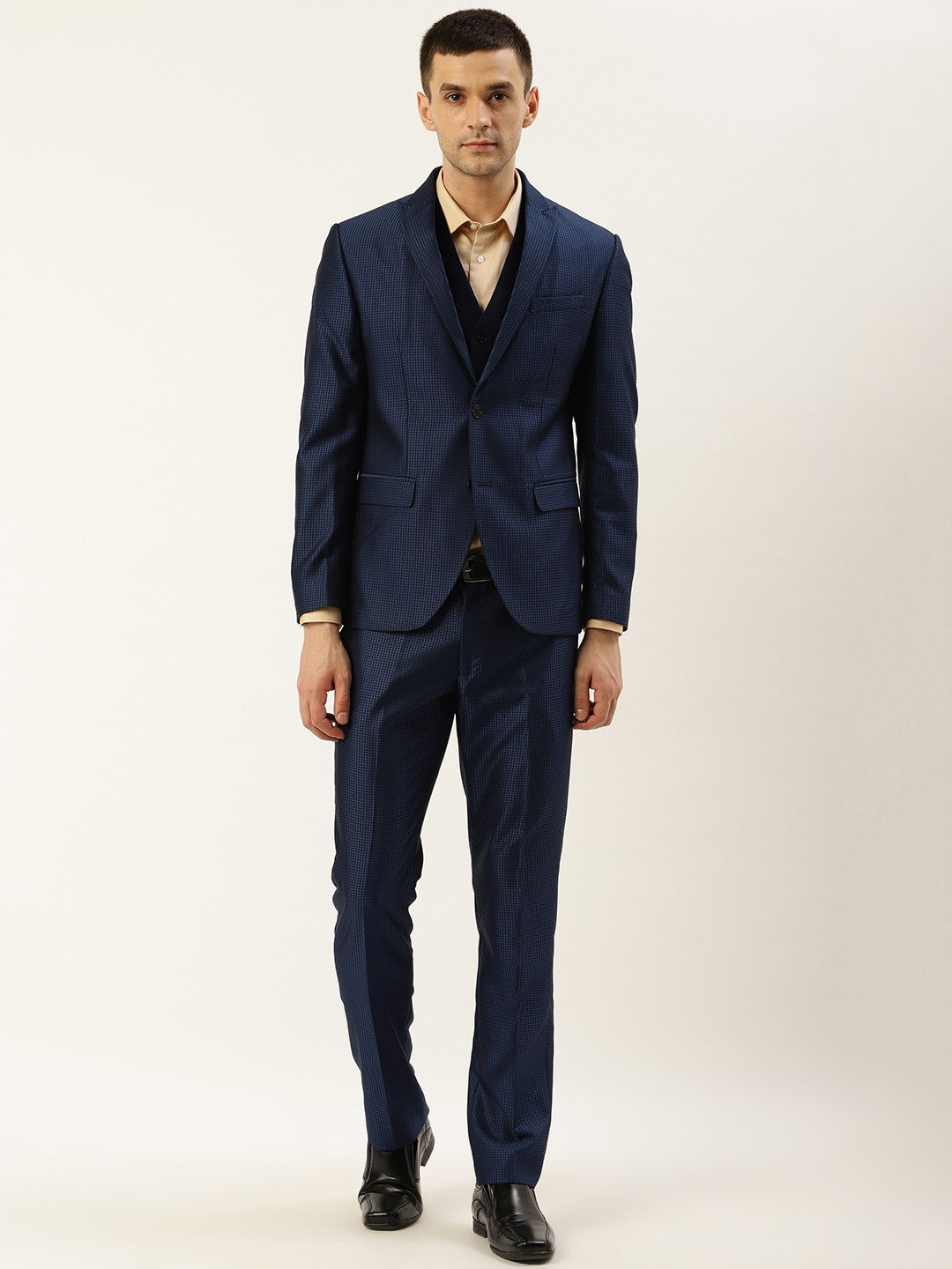 Blackberrys Men Blue Checked Slim Fit Single-Breasted Party Wear Suit