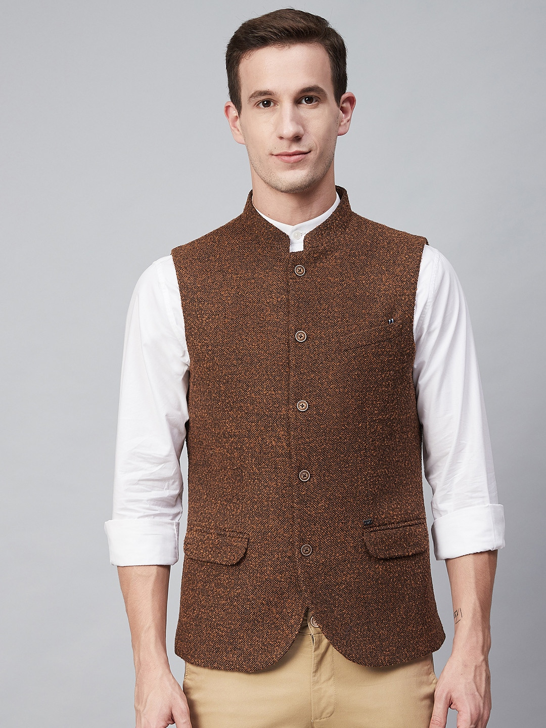 Blackberrys Men Brown Solid Nehru Jacket