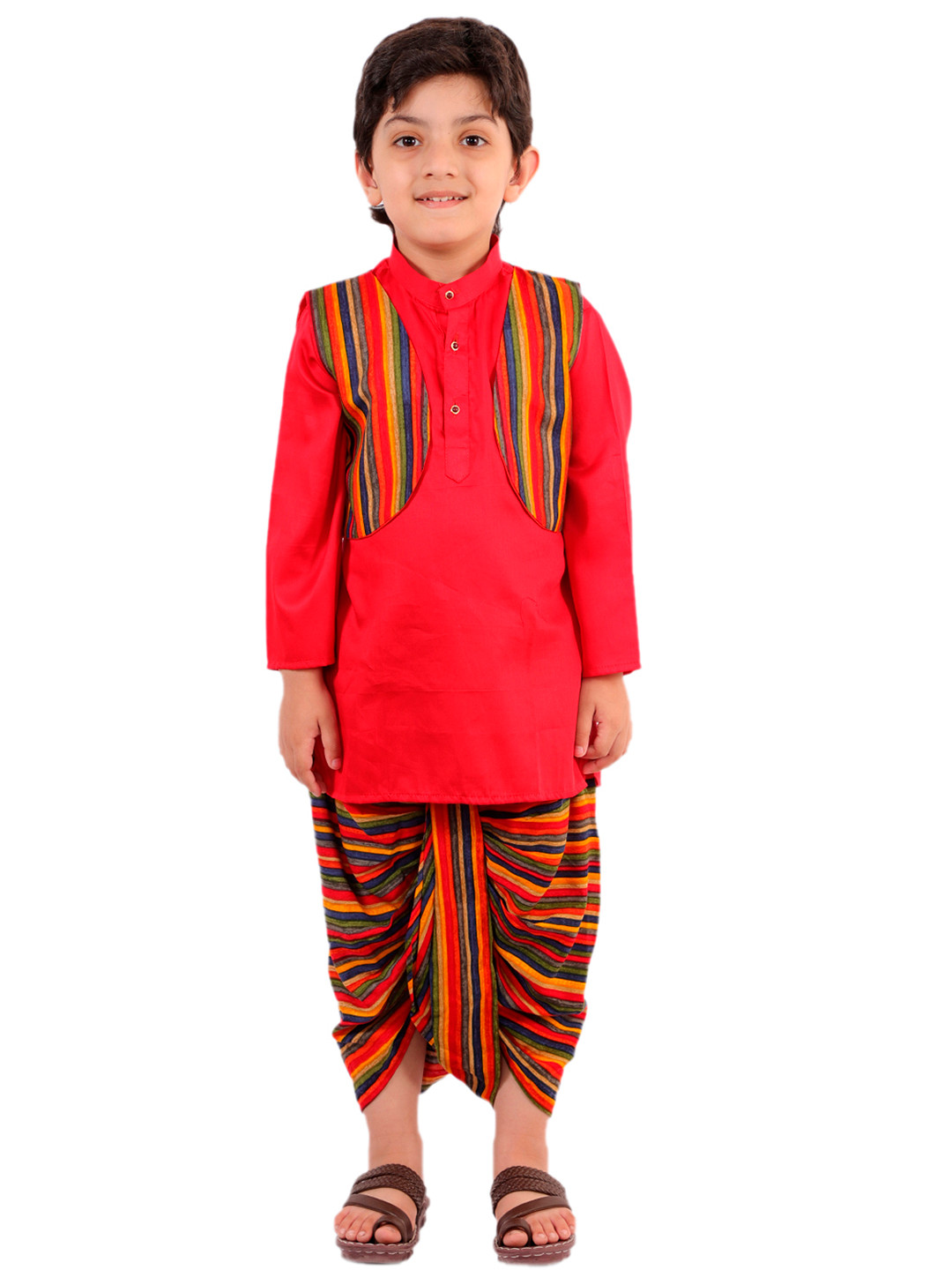 Superminis Boys Orange Striped Kurta with Dhoti Pants