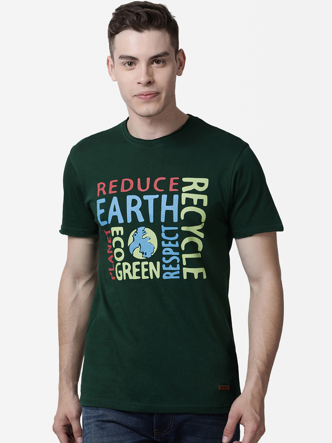 RUG WOODS Men Green Printed Round Neck T-shirt
