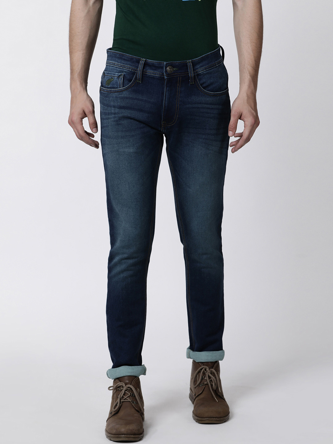 RUG WOODS Men Blue Regular Fit Mid-Rise Clean Look Stretchable Jeans