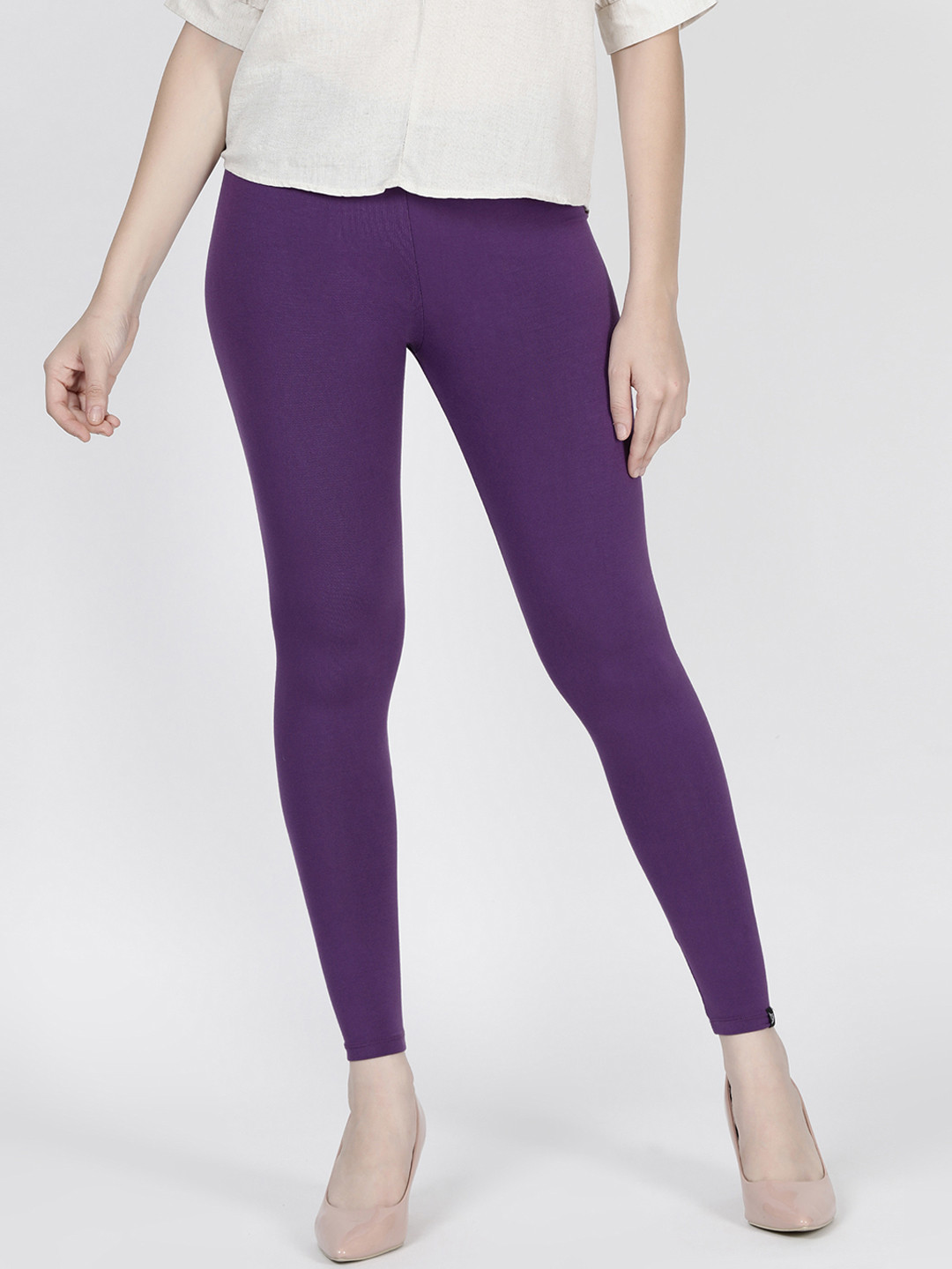 TWIN BIRDS Women Purple Solid Plum Jam Ankle-Length Leggings
