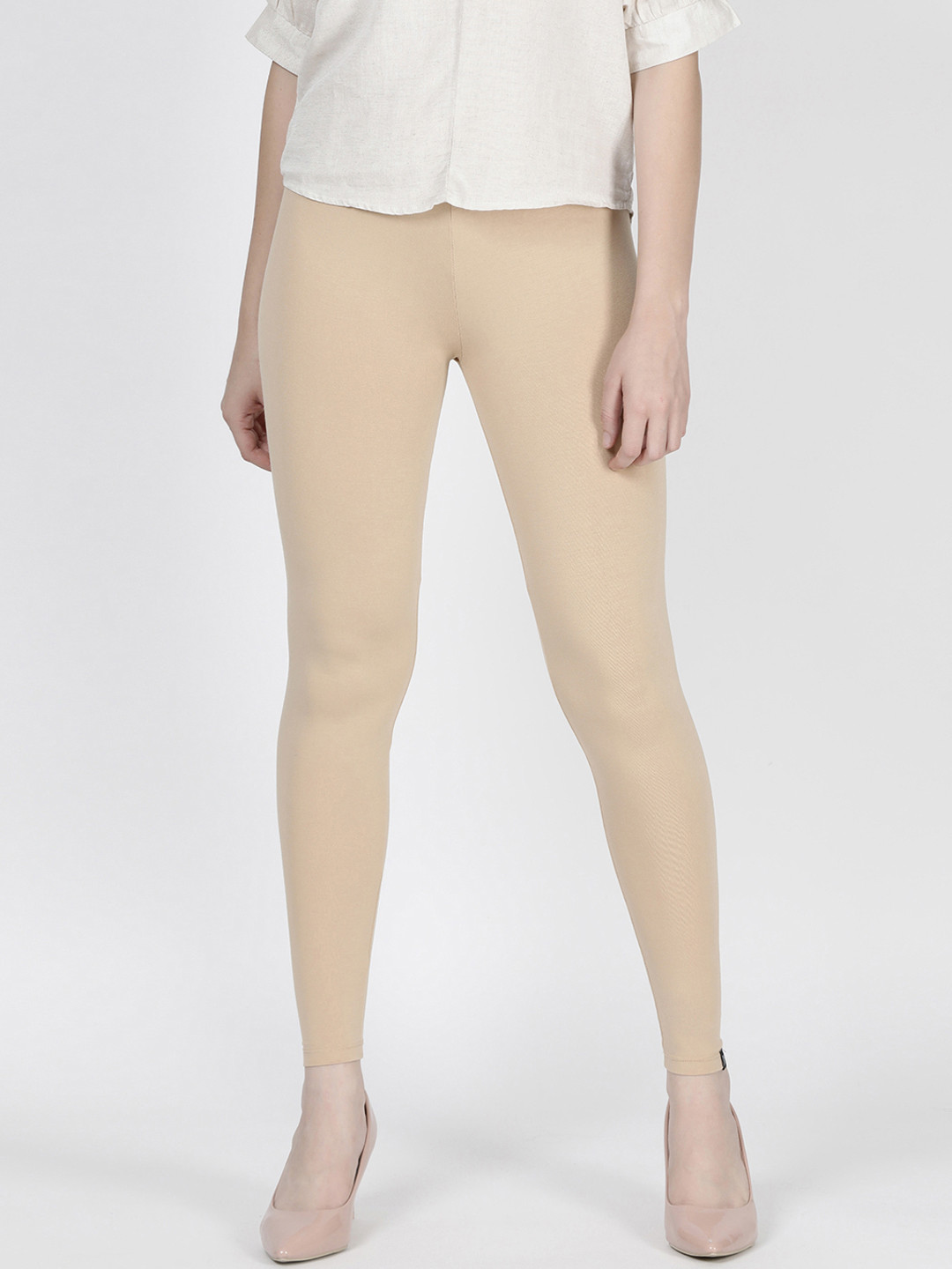 TWIN BIRDS Women Beige Solid Sugar Cookie Ankle-Length Leggings