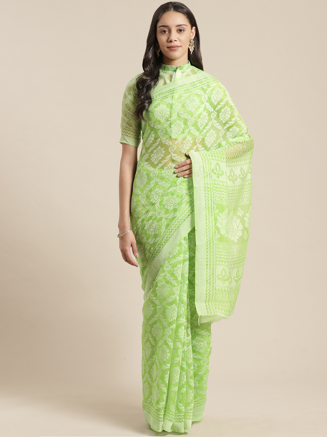 Saree mall Green Printed Brasso Saree