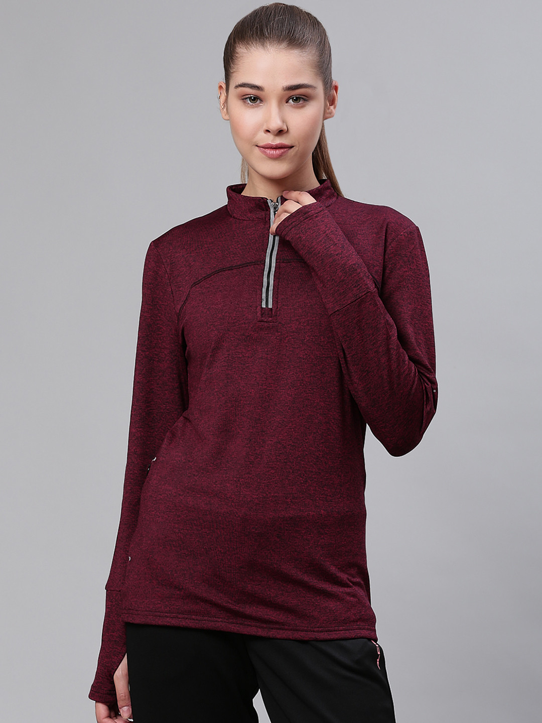 Alcis Women Burgundy Slub Effect Running Sweatshirt