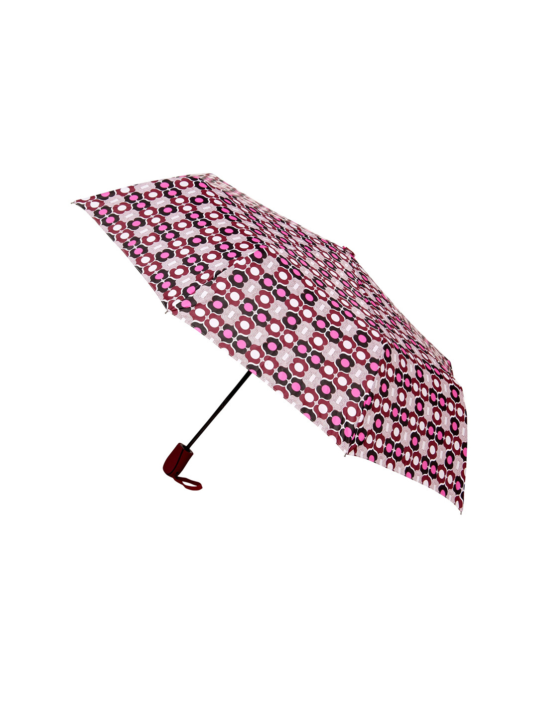 FabSeasons Unisex Maroon & Pink Symmteric Printed Quirky 3 Fold Semi-Automatic Umbrella