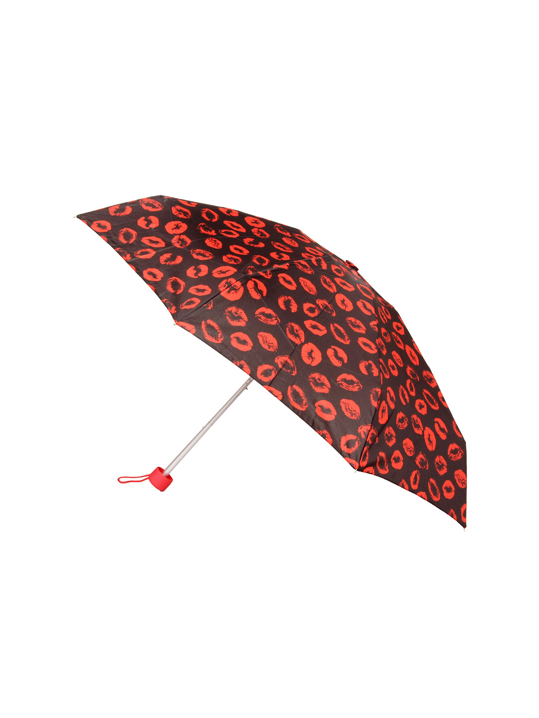 FabSeasons Unisex Red & Black 5 Fold Lips Printed Small Compact Manual Umbrella