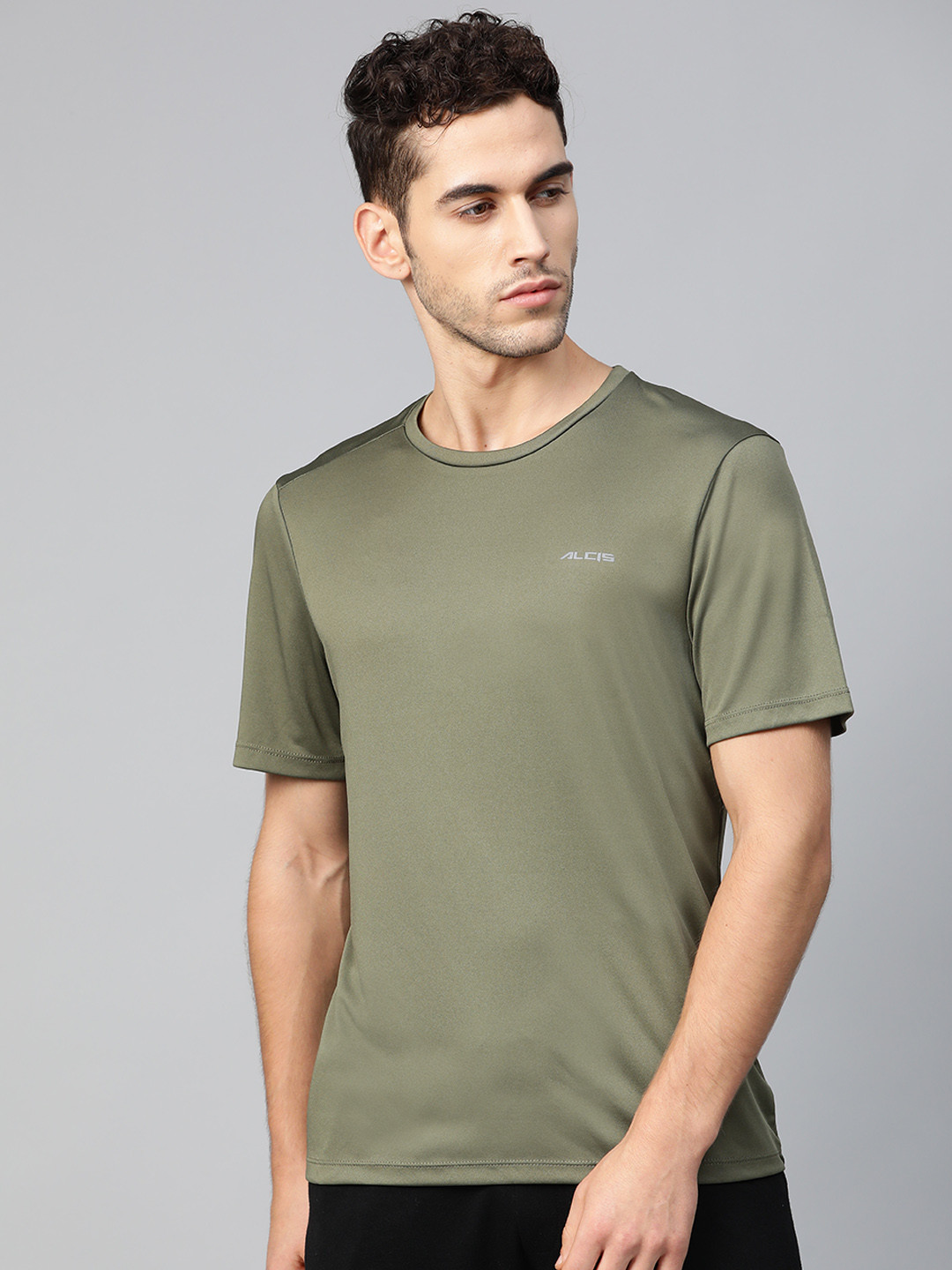 Alcis Men Olive Green Anti-Viral Round Neck Training T-shirt