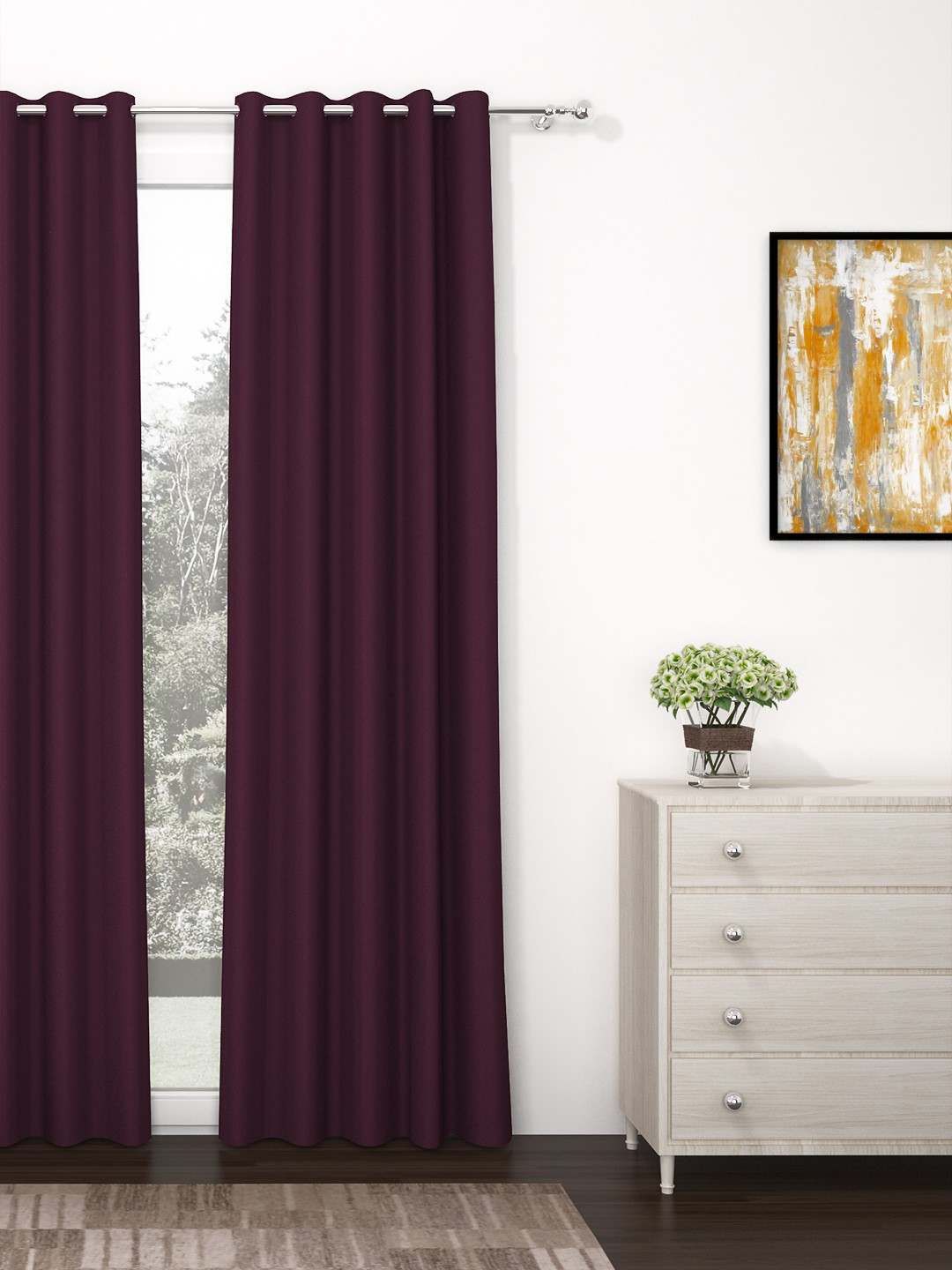 Story@Home Faux Silk Solid 300GSM Purple Room Darkening Blackout Door Curtain - Set of 1
