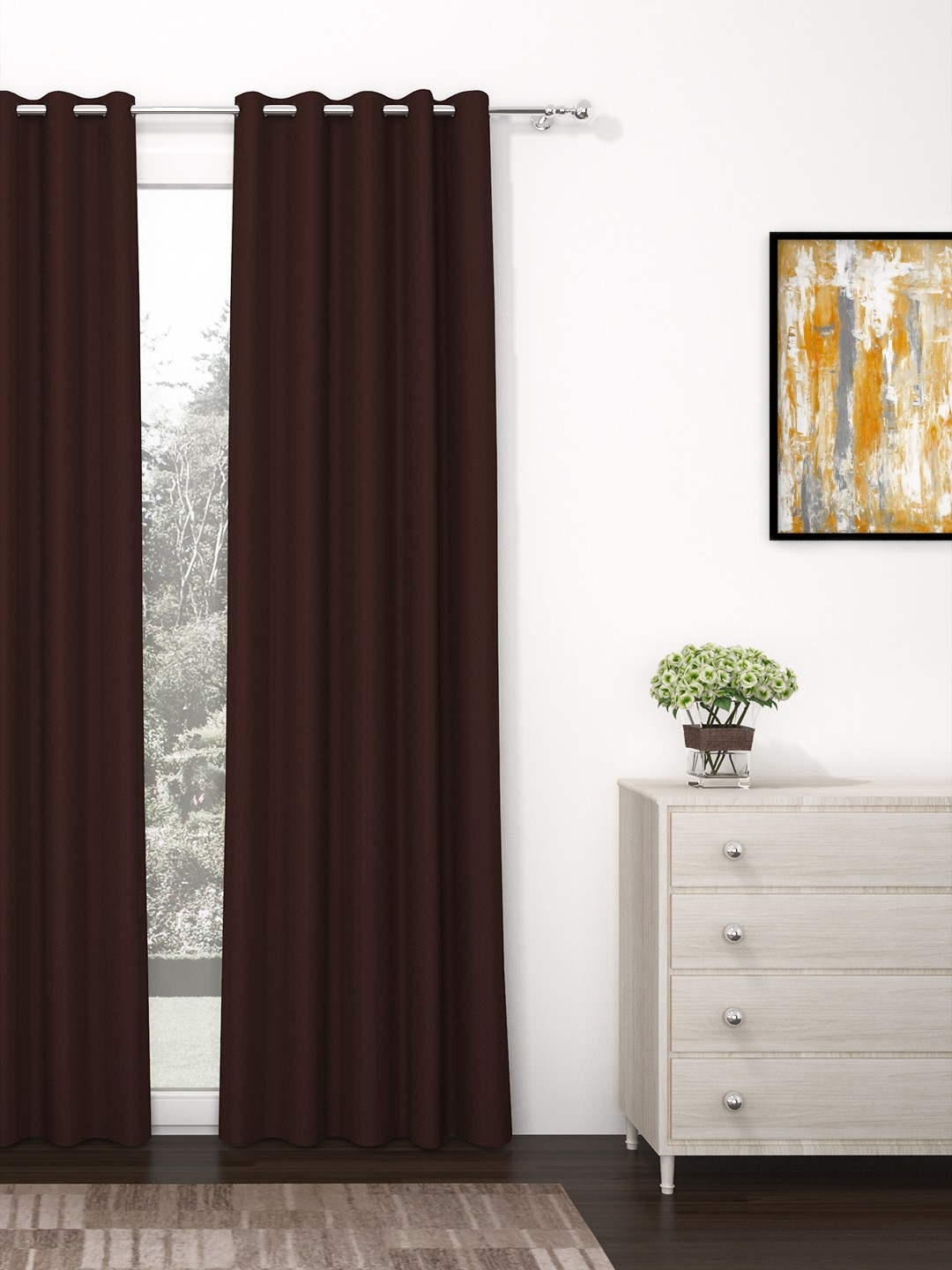 Story@Home Faux Silk Solid 300GSM Dark Brown Room Darkening Blackout Door Curtain - Set of 1