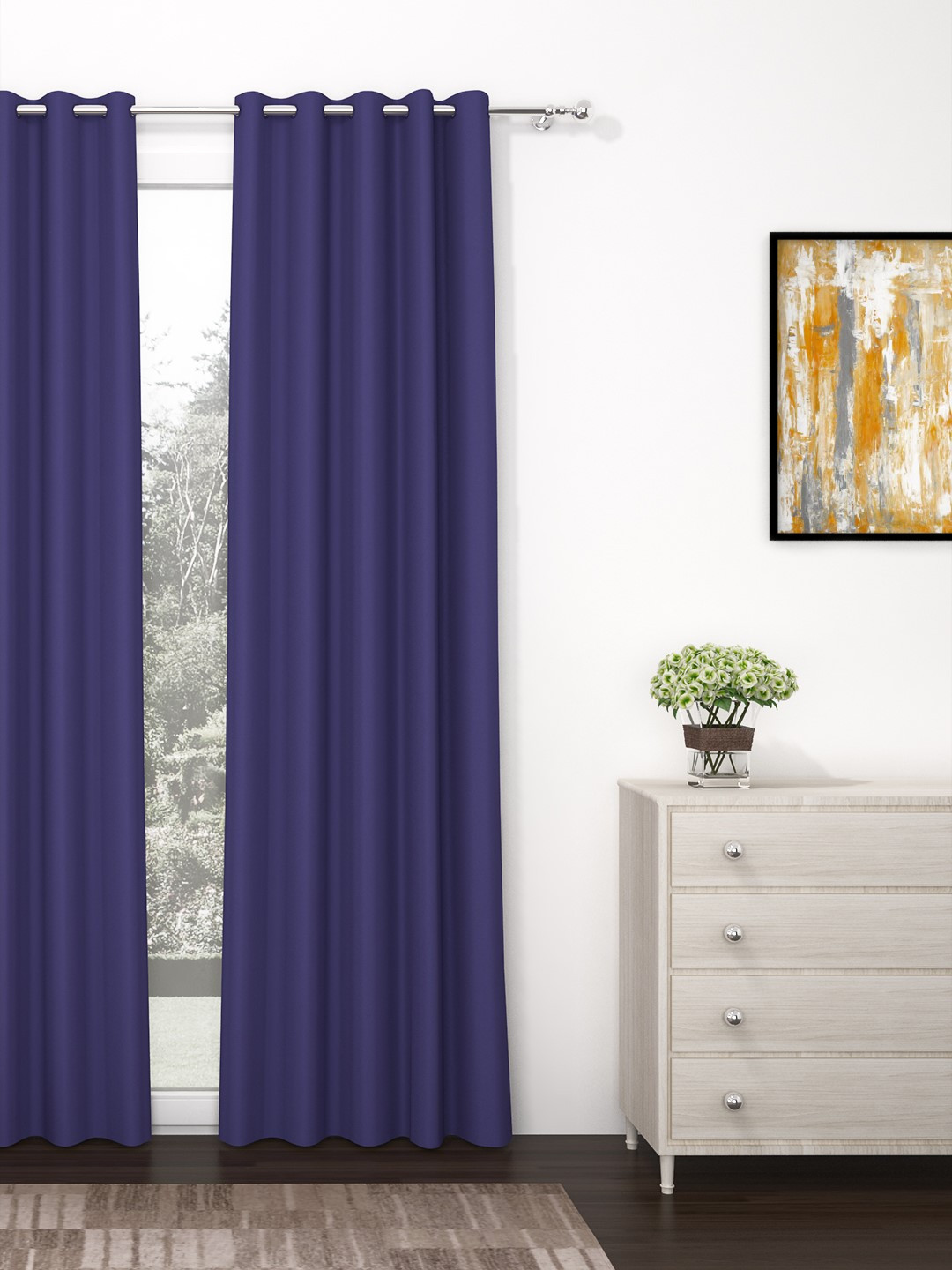 Story@Home Faux Silk Solid 300GSM Violet Room Darkening Blackout Door Curtain - Set of 1