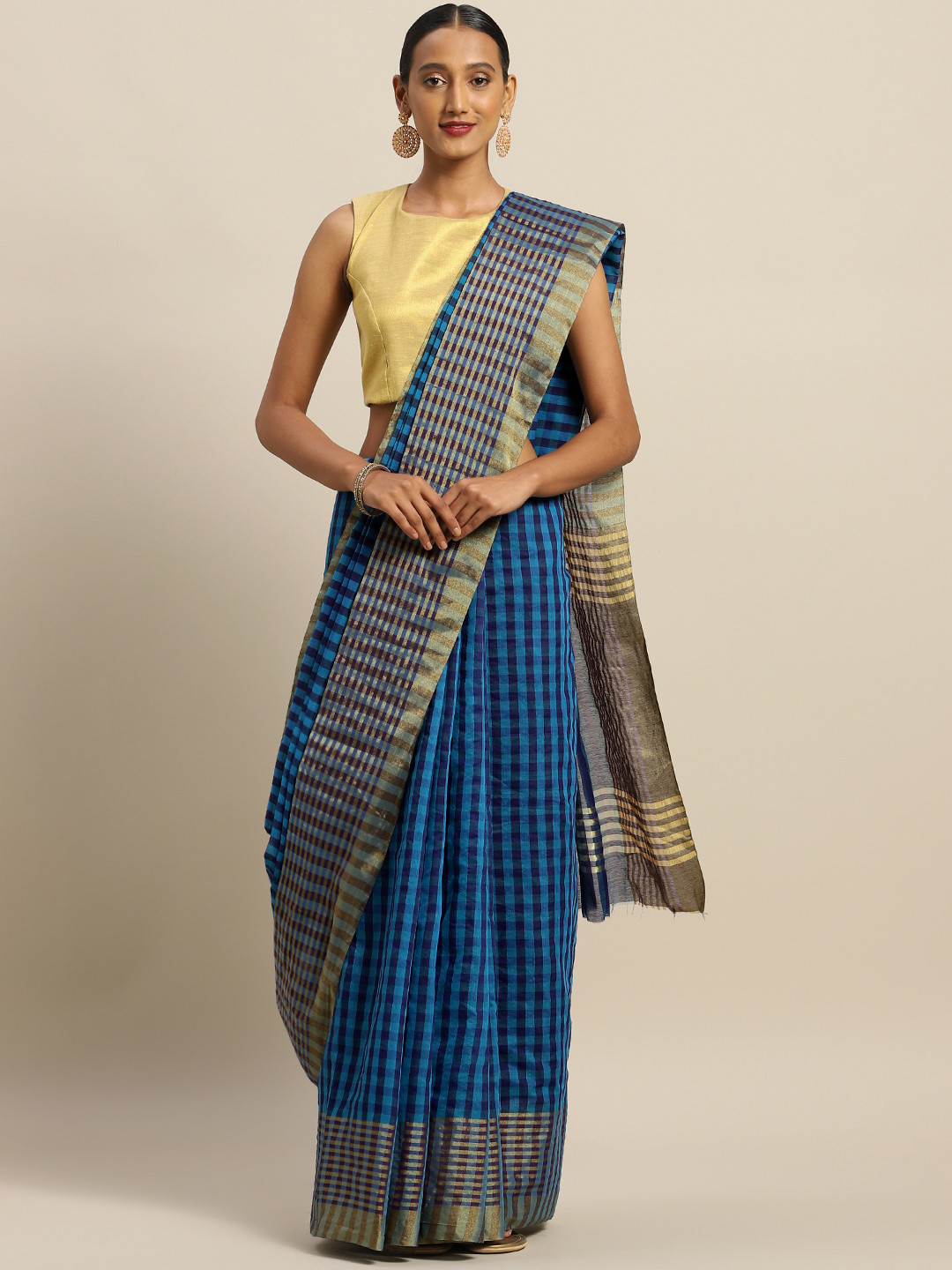 Silk Bazar Blue Checked Art Silk Saree