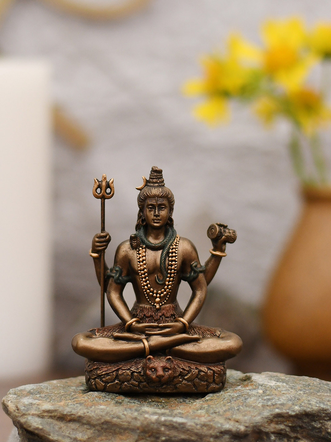 CraftVatika Lord Shiva Cold Bronze Metallic Living Room Tiny Showpiece - 3.5 Inches