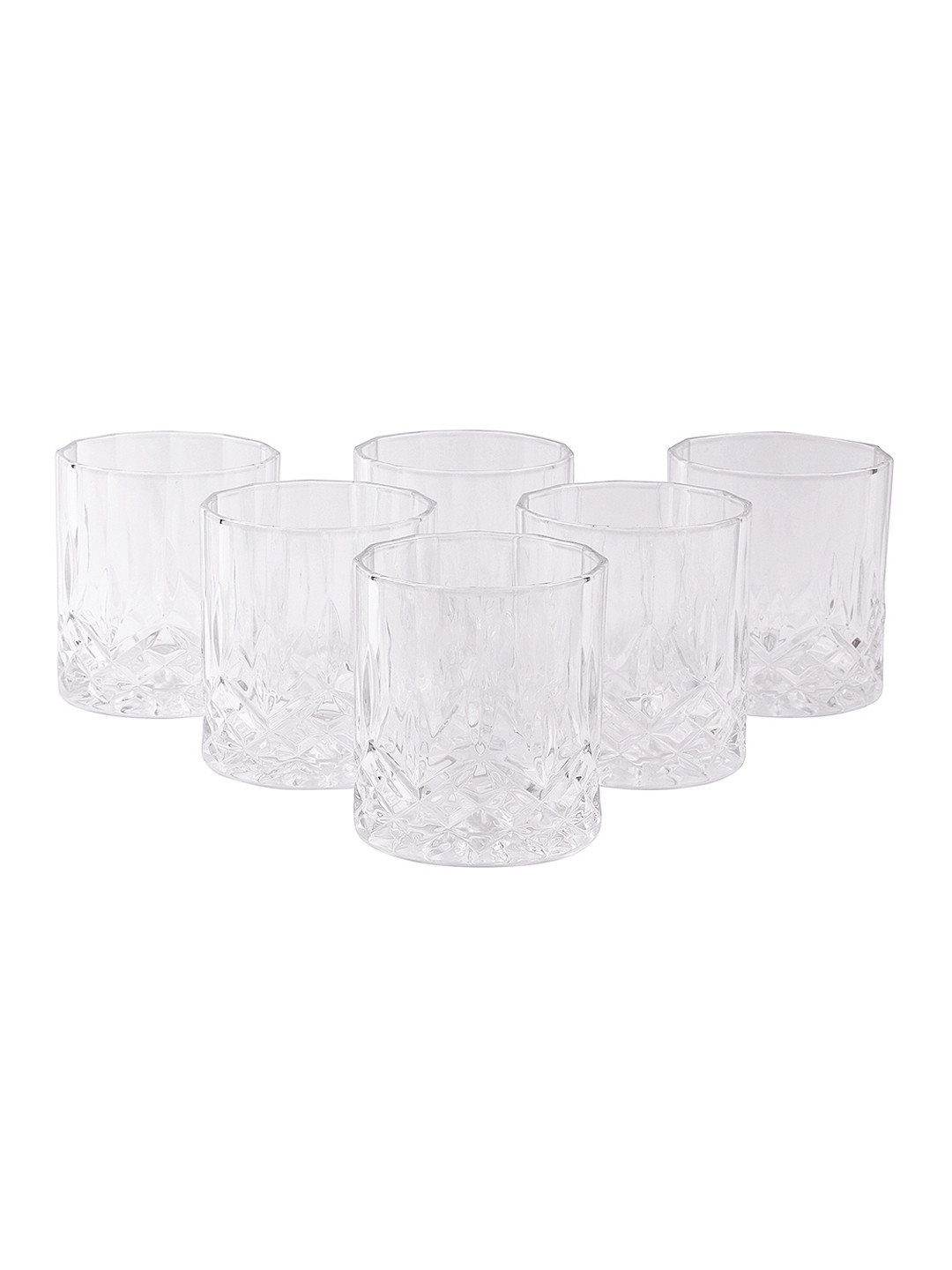 ceradeco Set Of 6 Transparent Textured Royal Shaped Whiskey Glasses