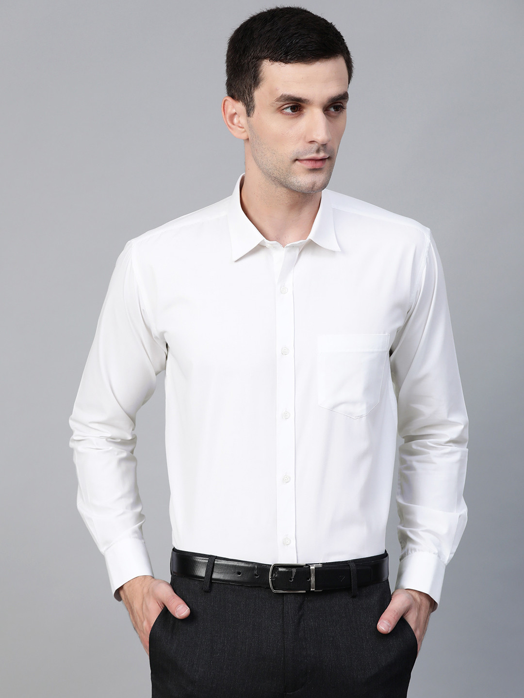 MANQ Men White Semi-Slim Fit Solid Formal Shirt