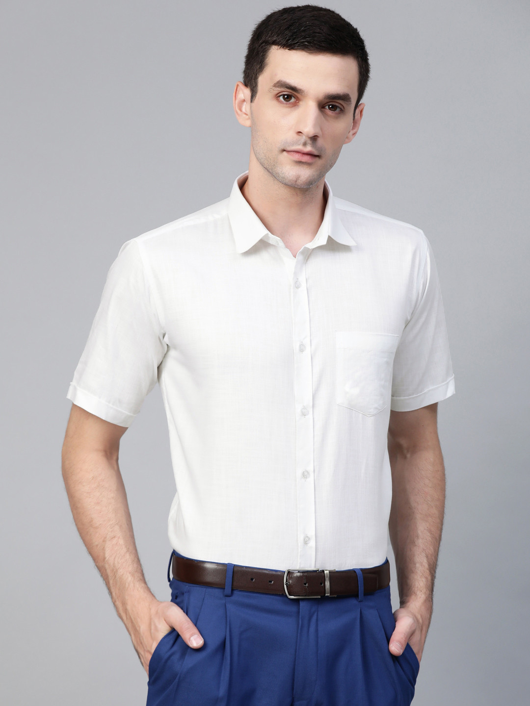 MANQ Men White Slim Fit Solid Formal Shirt