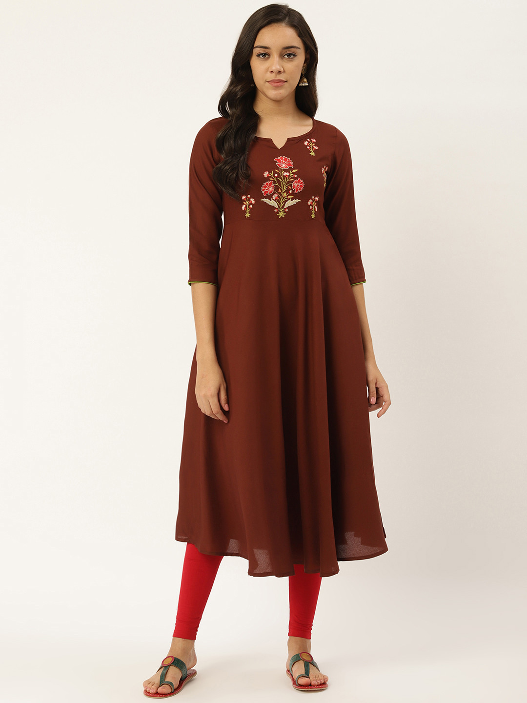 RANGMAYEE Women Maroon Yoke Design A-Line Kurta