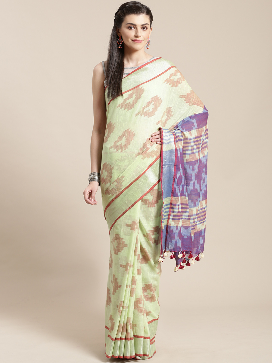 Kalakari India Green & Red Woven Design Handloom Sustainable Saree
