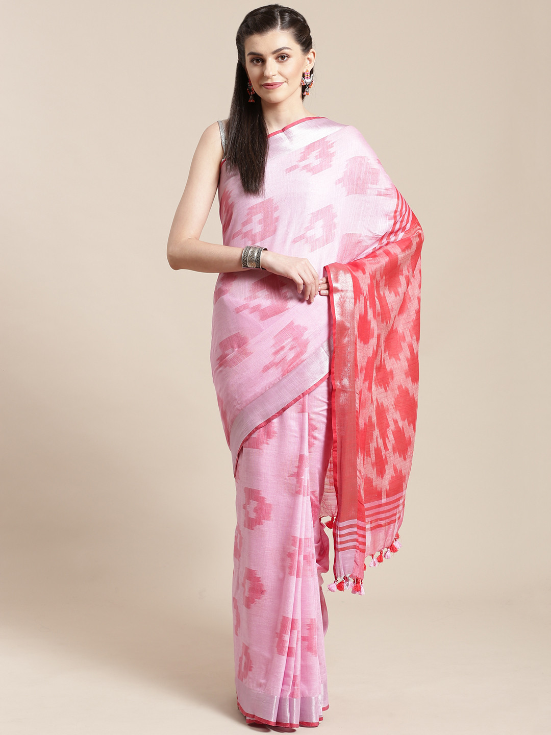Kalakari India Pink & Red Woven Design Handloom Sustainable Saree