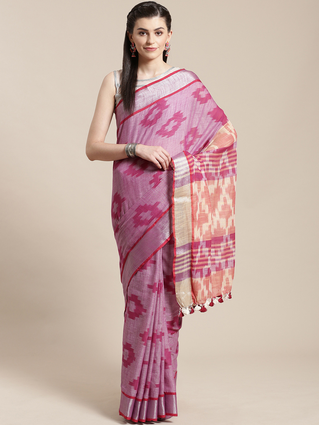 Kalakari India Purple & Red Woven Design Handloom Saree