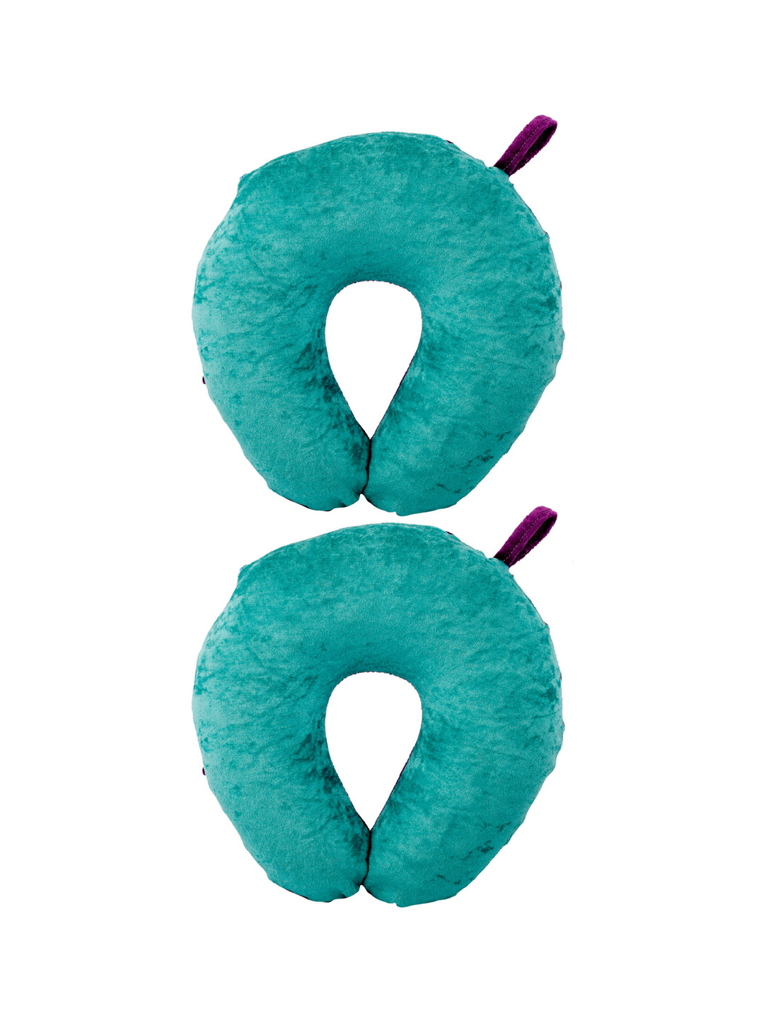 Kuber Industries Purple Solid Faux Velvet Adjustable Set of 2 Firm Memory Foam Travel Pillow-11 x 29 x 30 cm