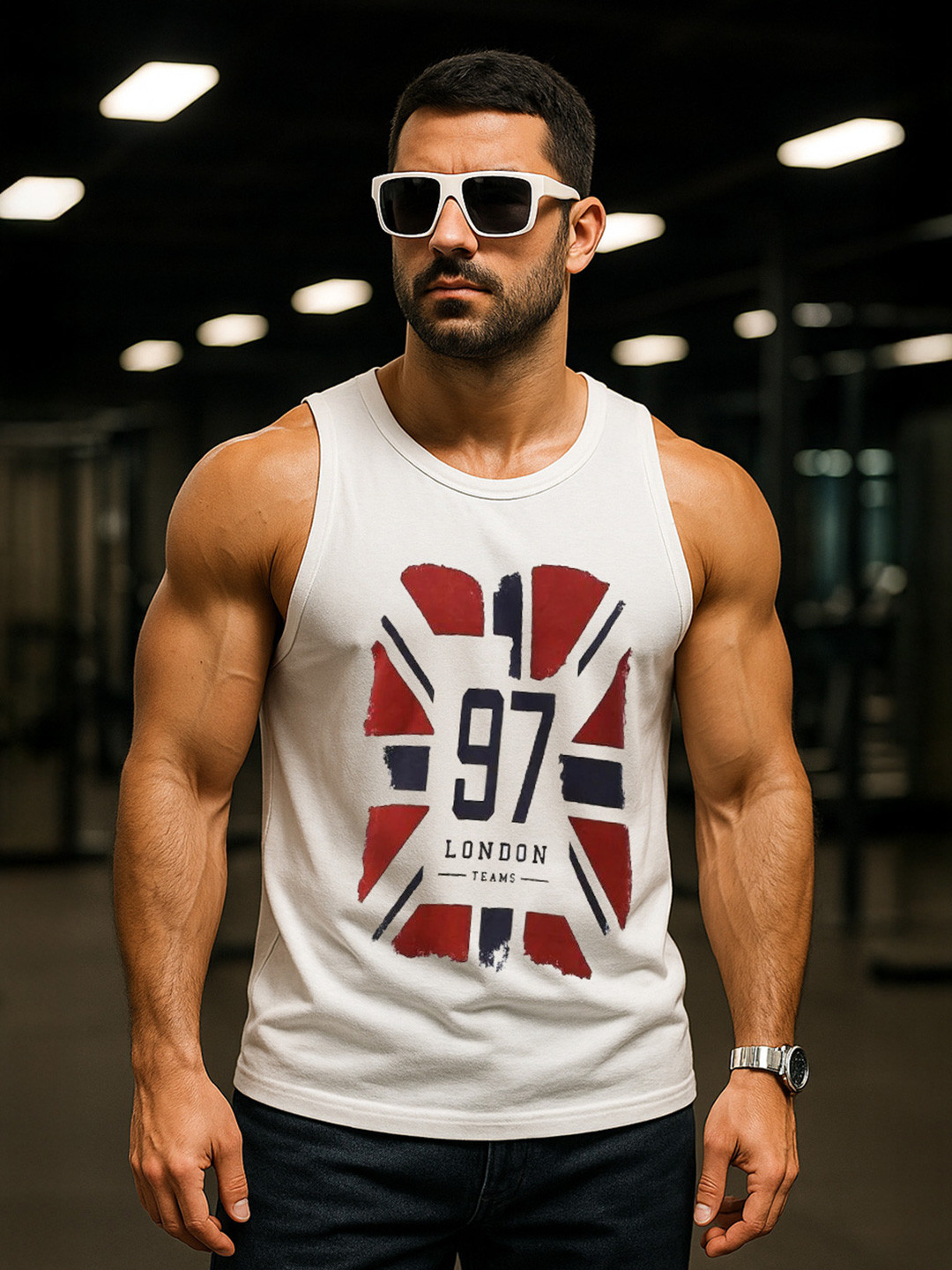 VEIRDO Men White Printed Round Neck T-shirt