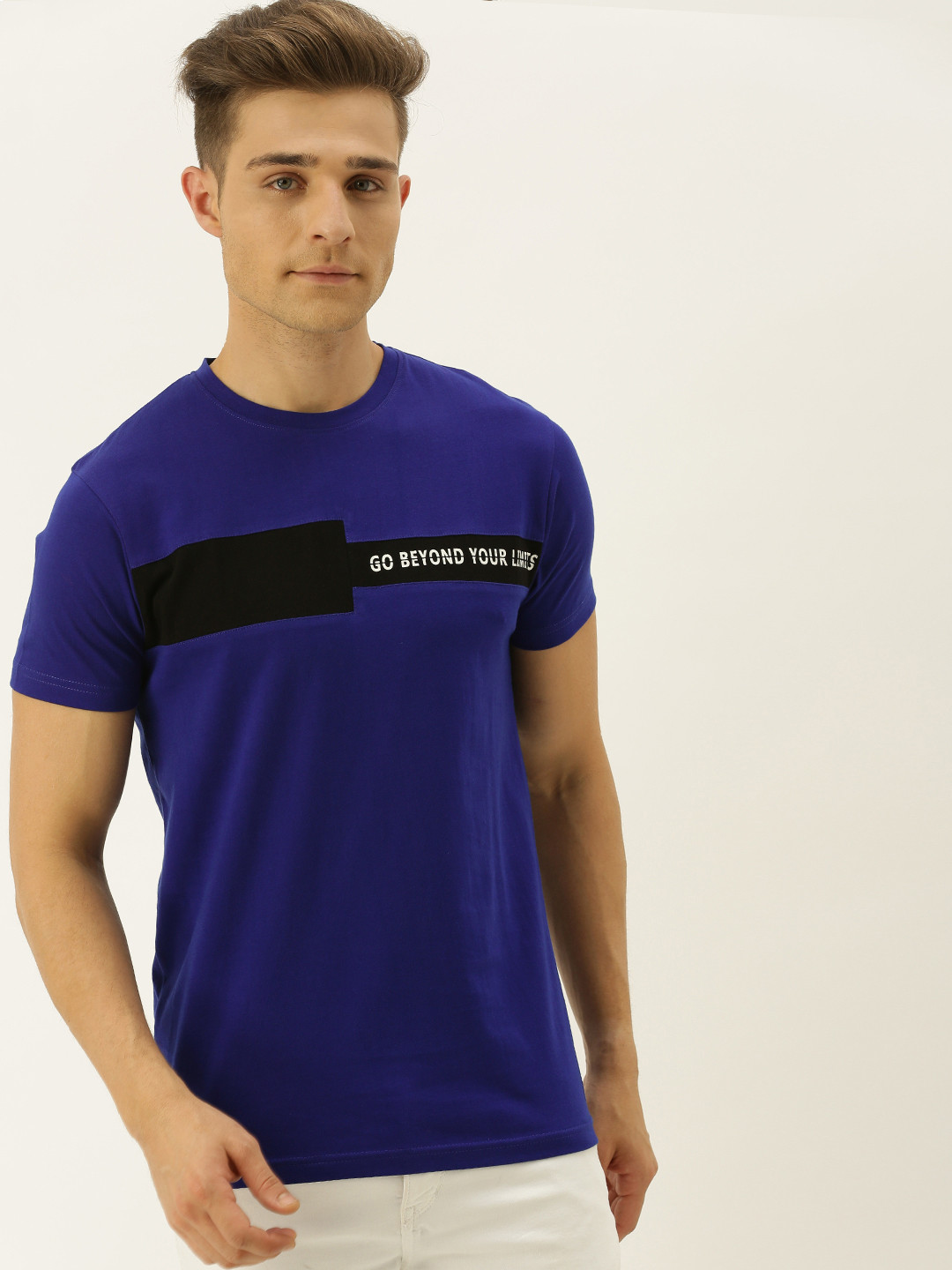 VEIRDO Men Blue & Black Printed Round Neck T-shirt