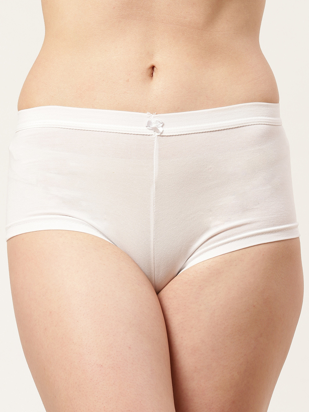 Leading Lady White High-Rise Solid Boy Shorts