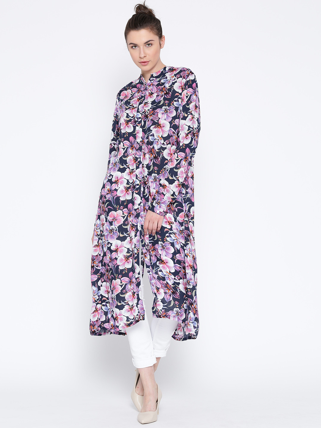 Tokyo Talkies Women Purple & White Floral Printed Maxi Tunic
