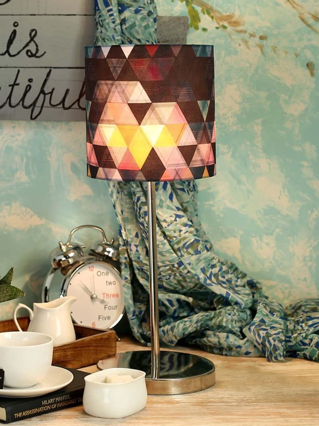 green girgit Brown & Coral Pink Printed Hocus Pocus Buffet Lamp