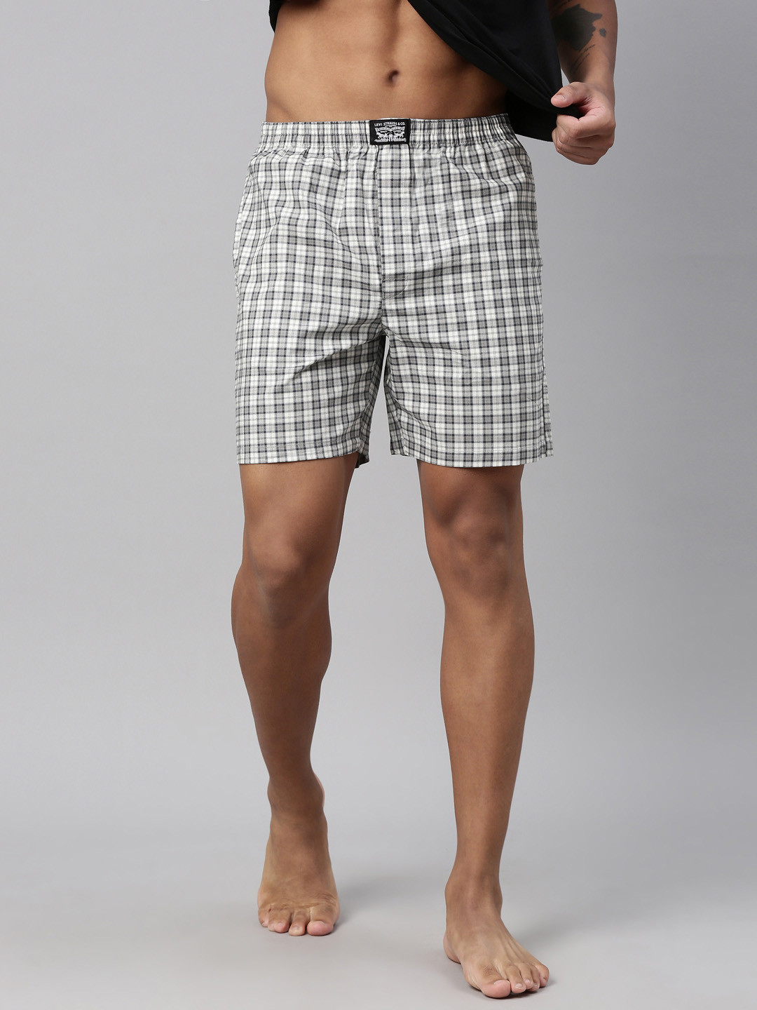 Levis Men Checked Cotton Woven Soft  Boxer Shorts with Side Pocket