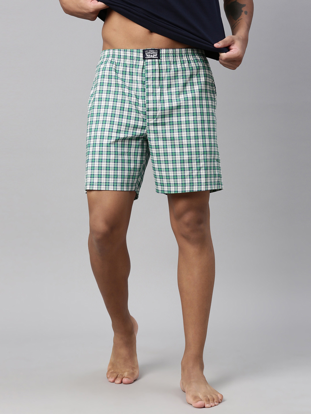Levis Men Checked Cotton Woven Soft  Boxer Shorts with Side Pocket