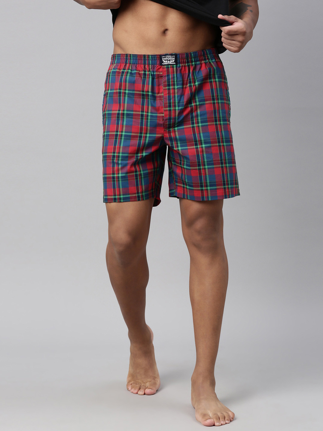 Levis Men Checked Cotton Woven Soft  Boxer Shorts with Side Pocket