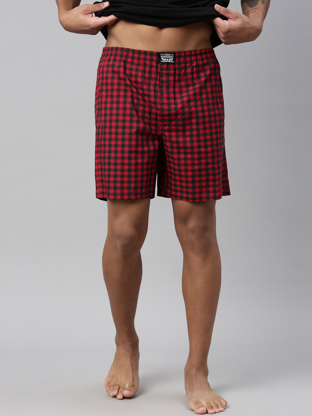 Levis Men Checked Cotton Woven Soft Boxer Shorts with Side Pocket