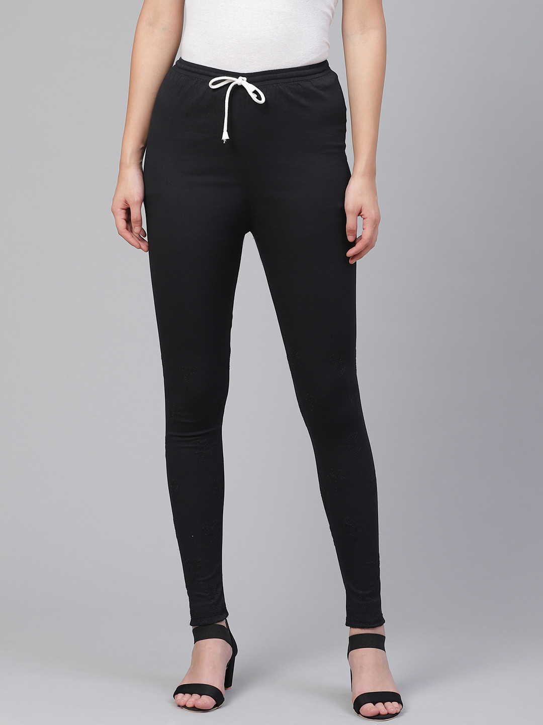 ADA Women Black Chikankari Hand Embroidered Straight Fit Handloom   Churidar